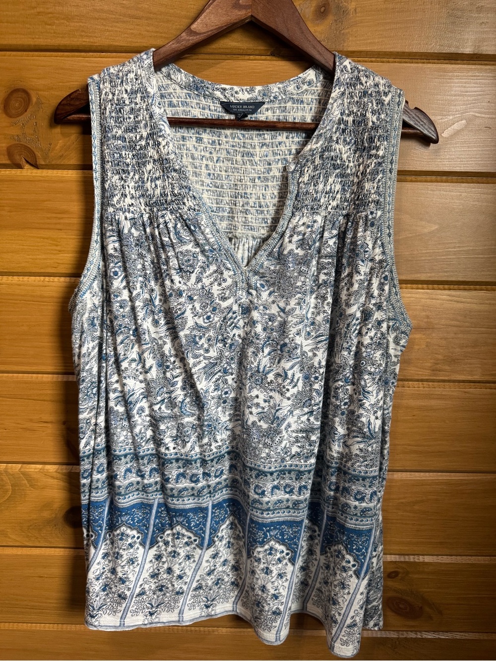 Lucky Brand Blue and White Paisley Sleeveless V-Neck Tank